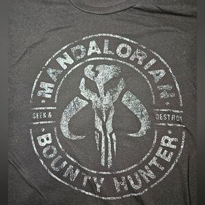 Large Black Mandalorian Bounty Hunter T-Shirt, Visible Stains, Used
